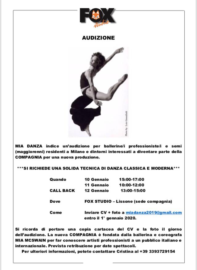 Mia Danza Audizione Per Ballerine E Ballerini Residenti A Milano